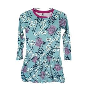 Tea Collection Blue Bubble Dress Long Sleeve Floral Size 8